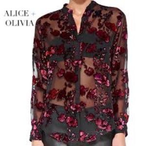 NWT Alice + Olivia Floral Sheer Blouse